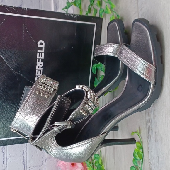 KARL LAGERFELD PARIS Malinda Embellished Ankle-Strap Dress Sandals NIB - Picture 6 of 13